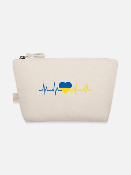 Herzschlag Fahne Herz Heartbeat Flagge Ukraine - Bio-Täschchen - Natur