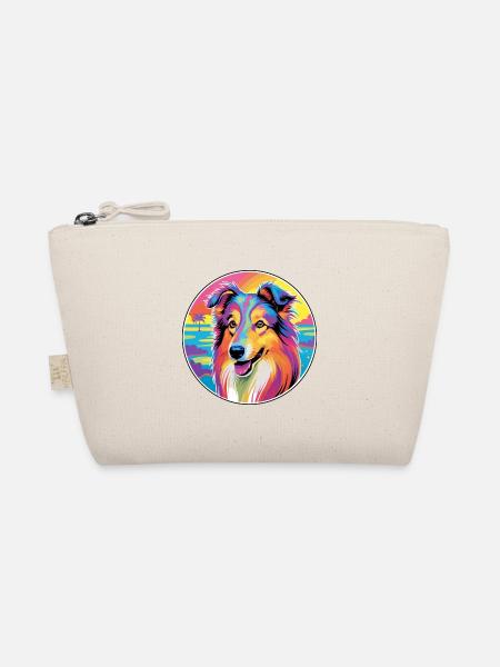 Rauer Collie Hund Rasse Bunte Karikatur Aquarell - Bio-Täschchen - Natur