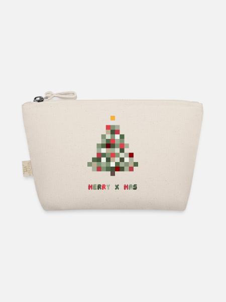 Frohe Weihnachten 8-Bit Retro Tannenbaum - Bio-Täschchen - Natur