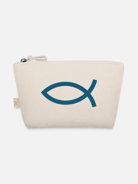 Blauer Jesusfisch Ichthys Jesus Fisch Geschenkidee - Bio-Täschchen - Natur