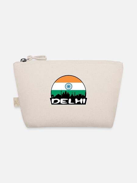 Delhi Indien Flagge Skyline Silhouette Reisen - Bio-Täschchen - Natur