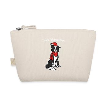 Flitzender Border Collie Weihnachtsmann - Bio-Täschchen - Natur - Vorne