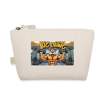 A funny cartoon style dog lifting dumbbells at - Bio-Täschchen - Natur - Vorne