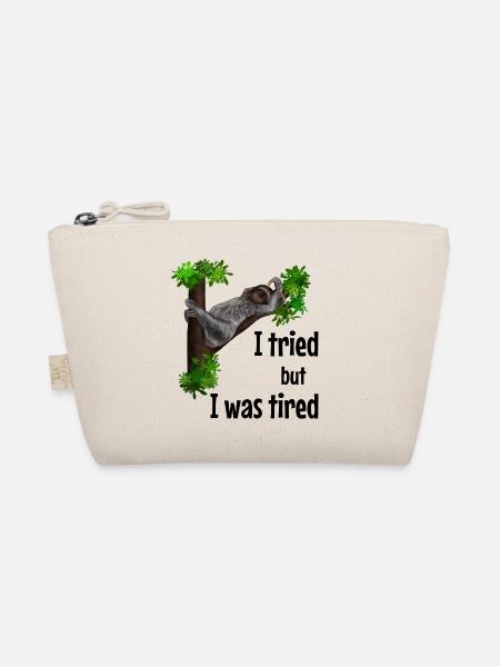 Faultier Spruch - I tried but I was tired - Bio-Täschchen - Natur