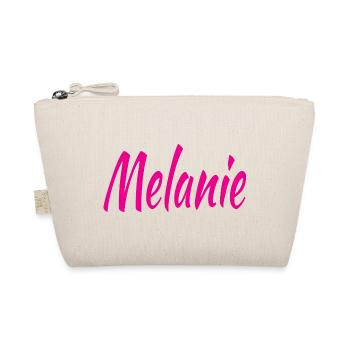 Melanie Schrift Neon Pink auf Schwarz - Bio-Täschchen - Natur - Vorne