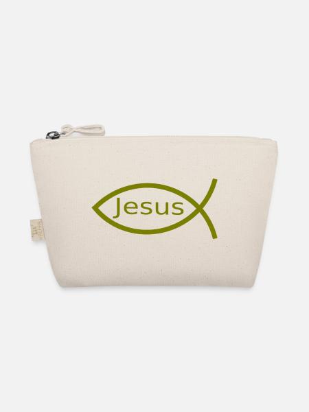 Jesusfisch grün Ichthys Fisch Fische - Bio-Täschchen - Natur