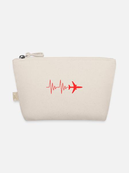Flugzeug Pilot EKG Liebe Herzschlag Rot - Bio-Täschchen - Natur