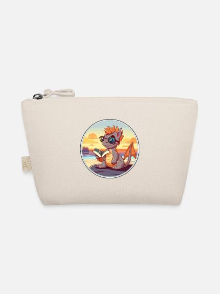 Drache Niedlicher lustiger Cartoon Kawaii Buchstrand - Bio-Täschchen - Natur