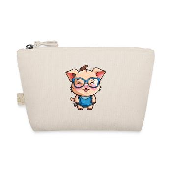 Schwein mit Brille Cartoon Kawaii Illustration - Bio-Täschchen - Natur - Vorne