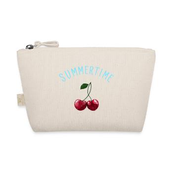 Summertime - Kirschen mit hellblauem Schriftzug - Bio-Täschchen - Natur - Vorne