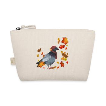 Herbsttaube mit Mütze und Schal im Herbstlaub - Bio-Täschchen - Natur - Vorne