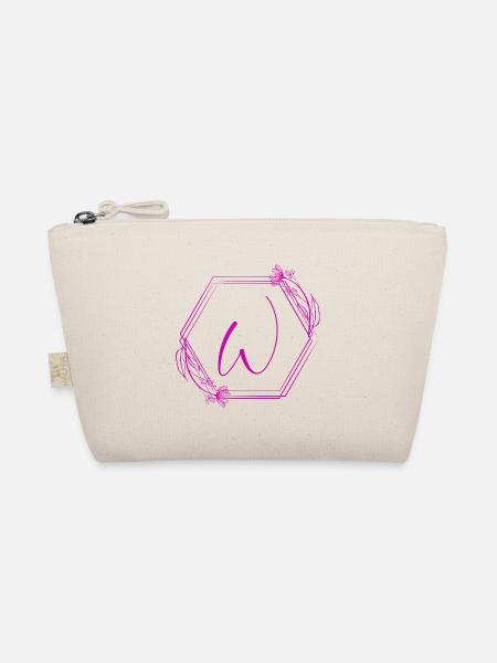 W Monogramm mit Blumenrahmen - Bio-Täschchen - Natur