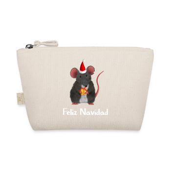 Feliz Navidad - Weihnachtsratte mit Geschenk - Bio-Täschchen - Natur - Vorne
