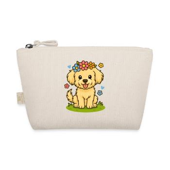 Maltipoo mit Blumenkranz – süßes Kindermotiv - Bio-Täschchen - Natur - Vorne