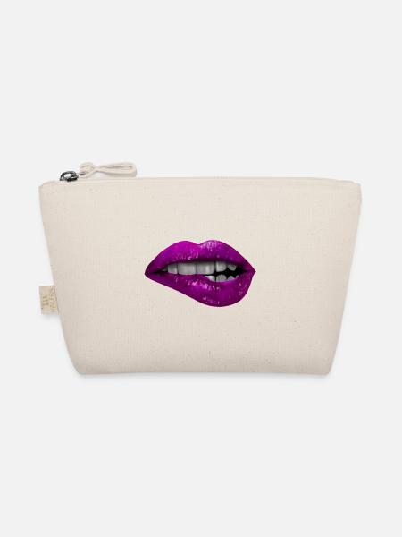Lila Lippen beißen auf die Lippe - Sexy Pop Art - Bio-Täschchen - Natur