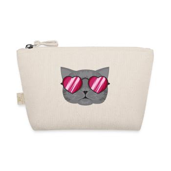 Graue Katze mit pinker Herzbrille - ohne Text - Bio-Täschchen - Natur - Vorne