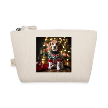 Weihnachtsbeagle im festlichen Strickpullover - Bio-Täschchen - Natur - Vorne