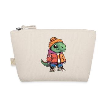 Dinosaurier mit orangefarbener Winterjacke - Bio-Täschchen - Natur - Vorne