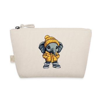 Elefant mit gelber Winterjacke und Mütze - Bio-Täschchen - Natur - Vorne