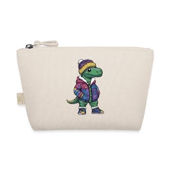 Dinosaurier mit Winterjacke und Mütze - Bio-Täschchen - Natur - Vorne