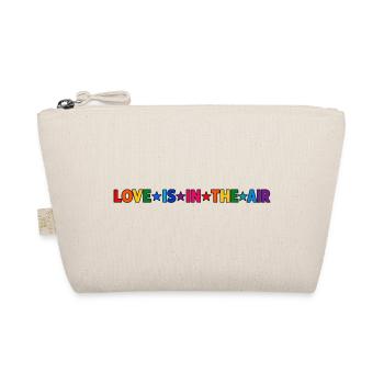 LOVE IS IN THE AIR – Bunter Regenbogen Schriftzug  - Bio-Täschchen - Natur - Vorne