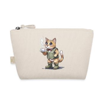 Katze im Tweed-Anzug mit Dampfender Tasse - Bio-Täschchen - Natur - Vorne