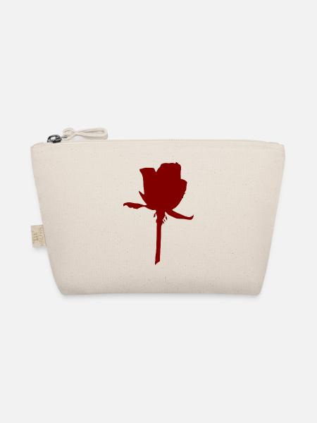Rote Rosen-Silhouette auf Stiel - Bio-Täschchen - Natur