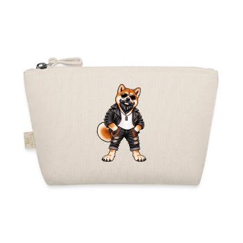 Akita mit Bart und Lederjacke – Cooler Biker Hund - Bio-Täschchen - Natur - Vorne