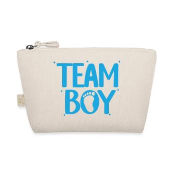 Ankündigung zur Geschlechtsenthülle zum Fußabdruck von Team Boy Baby - Bio-Täschchen - Natur - Vorne