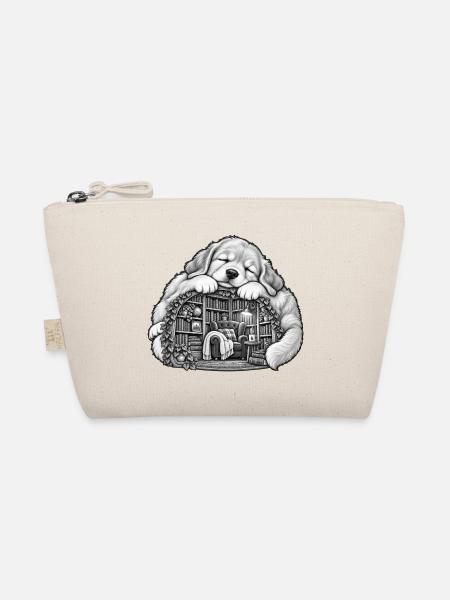 Schlafender Golden Retriever mit einer gemütlichen Bibliothek - Bio-Täschchen - Natur