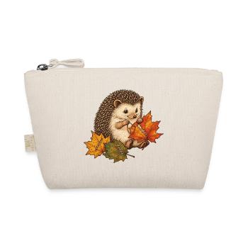 Süßer Igel näht Herbstblätter - Bio-Täschchen - Natur - Vorne