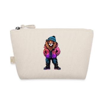 Löwe mit pinker Winterjacke und blauer Mütze - Bio-Täschchen - Natur - Vorne