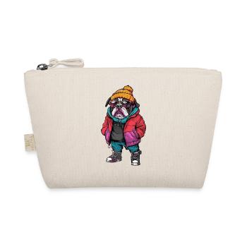 Bulldogge mit Winterjacke und Sonnenbrille - Bio-Täschchen - Natur - Vorne