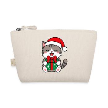 Kawaii-Katze mit Weihnachtsgeschenk - Bio-Täschchen - Natur - Vorne