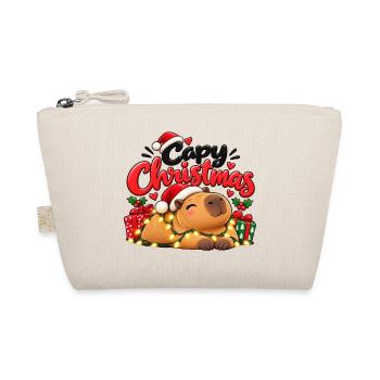 Capy Christmas – Süsses Capybara Weihnachten - Bio-Täschchen - Natur - Vorne