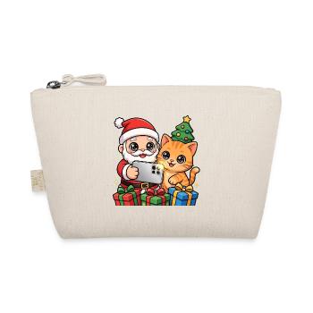 Weihnachts-Selfie: Weihnachtsmann und Katze - Bio-Täschchen - Natur - Vorne