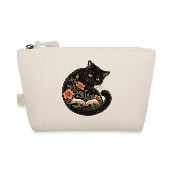 Schwarze Katze und Blütenbuch - Bio-Täschchen - Natur - Vorne
