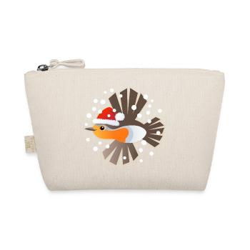 Schneller Weihnachts-Robin mit Weihnachtsmütze - Bio-Täschchen - Natur - Vorne