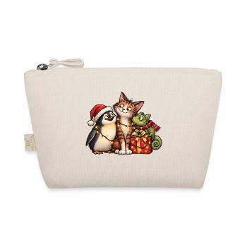 Weihnachts-Pinguin-Katze und Chamäleon-Freunde - Bio-Täschchen - Natur - Vorne
