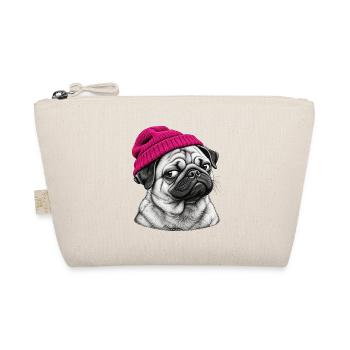 Pug im Pink Beanie - Bio-Täschchen - Natur - Vorne