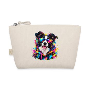 Border Collie mit Kopfhörern – Neon Graffiti - Bio-Täschchen - Natur - Vorne