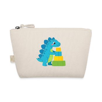 Blauer Comic Dinosaurier Bauklötze Kinder T-Shirt - Bio-Täschchen - Natur - Vorne