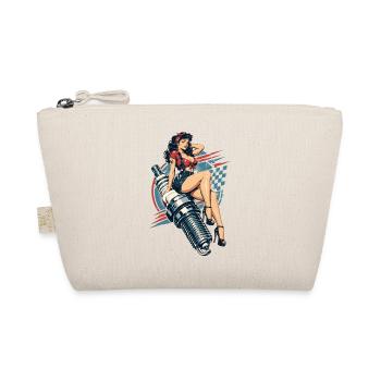 Vintage Hot Rod Pin-Up: Mechanikerin auf Zündkerze - Bio-Täschchen - Natur - Vorne