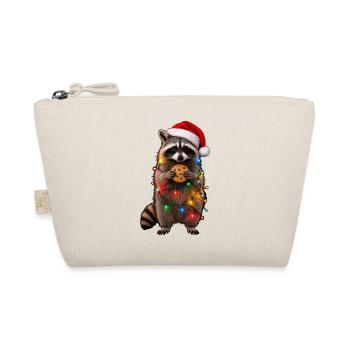 Süßer Weihnachtsmützen Waschbär mit Lichterkette - Bio-Täschchen - Natur - Vorne