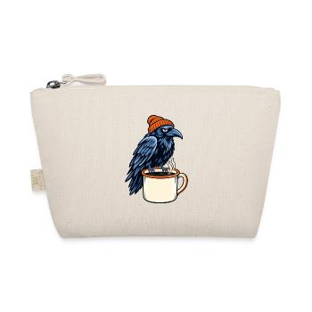 Rabe mit Mütze über Kaffeebecher - Bio-Täschchen - Natur - Vorne