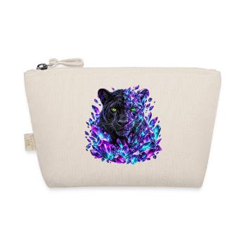 Schwarzer Panther mit grünen Augen und violetten Kristallen - Bio-Täschchen - Natur - Vorne