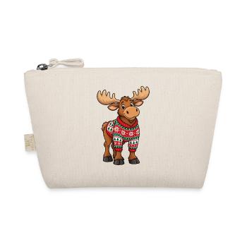 Weihnachtselch mit Pullover – Lustiger Comic Elch - Bio-Täschchen - Natur - Vorne