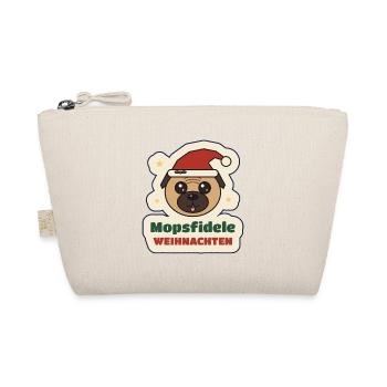 Mopsfidele Weihnachten – Mops mit Weihnachtsmütze - Bio-Täschchen - Natur - Vorne