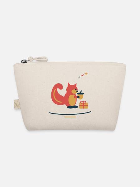 Eichhörnchen packt Nussgeschenke – Weihnachten - Bio-Täschchen - Natur