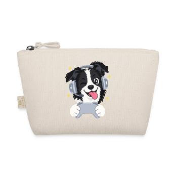 Gaming Border Collie mit Headset und Controller - Bio-Täschchen - Natur - Vorne